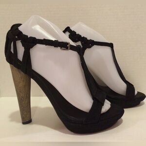 Shimmery Embossed Suede T-Strap Heel